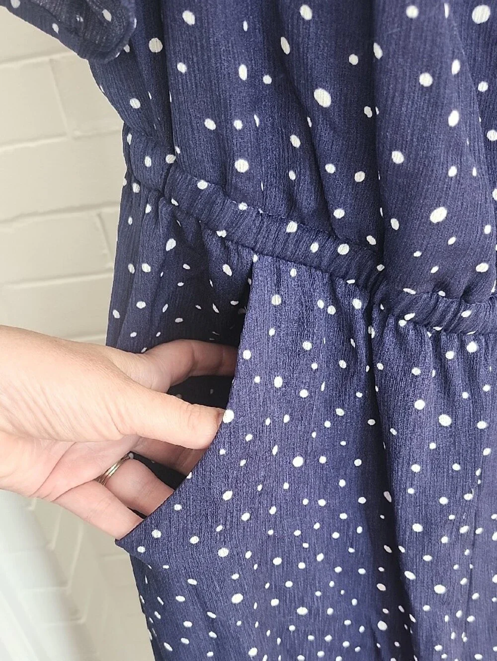Navy Polka Dot Romper, Womens 8